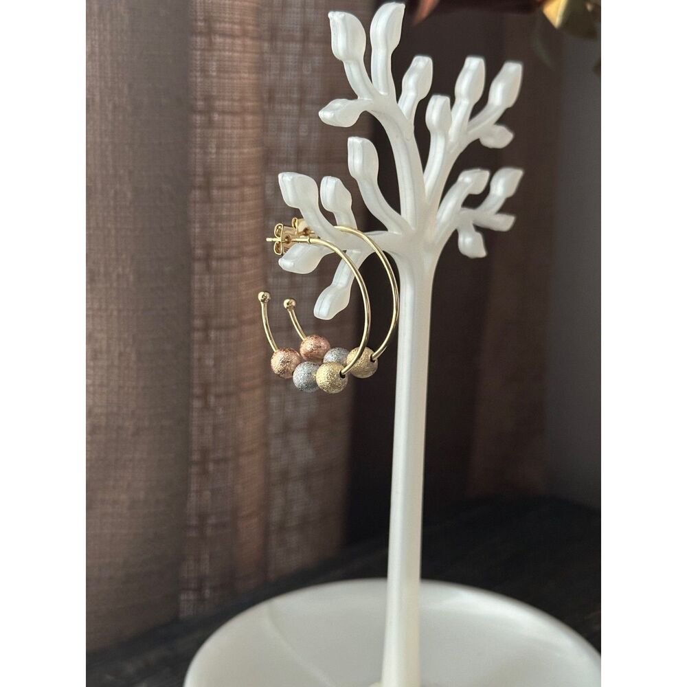 New Tri-color beaded Classic hoop earrings in Laminated Gold